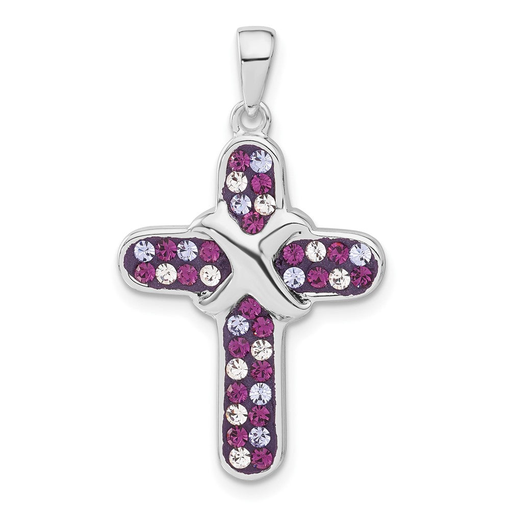 Sterling Silver Purple & Clear Stellux Crystal Cross Pendant, 33 x 19.45 mm