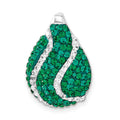 Sterling Silver Green & White Stellux Crystal Teardrop Slide, 22.1 x 15.55 mm