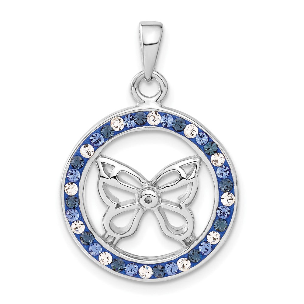 Sterling Silver Rhodium Plated Stellux Crystal Butterfly Pendant, 29.6 x 20 mm