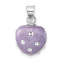 Sterling Silver Rhodium-Plated Stellux Crystal Purple Heart Pendant, 17.75 x 11 mm