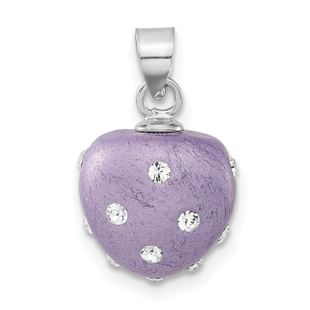 Sterling Silver Rhodium-Plated Stellux Crystal Purple Heart Pendant, 17.75 x 11 mm