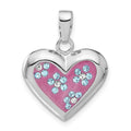 Sterling Silver Rhodium & Ferido Stellux Crystal Floral Heart Pendant, 24.5 x 18.9 mm