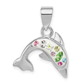 Sterling Silver Rhodium Plated Stellux Crystal Dolphin Pendant, 17 x 19 mm