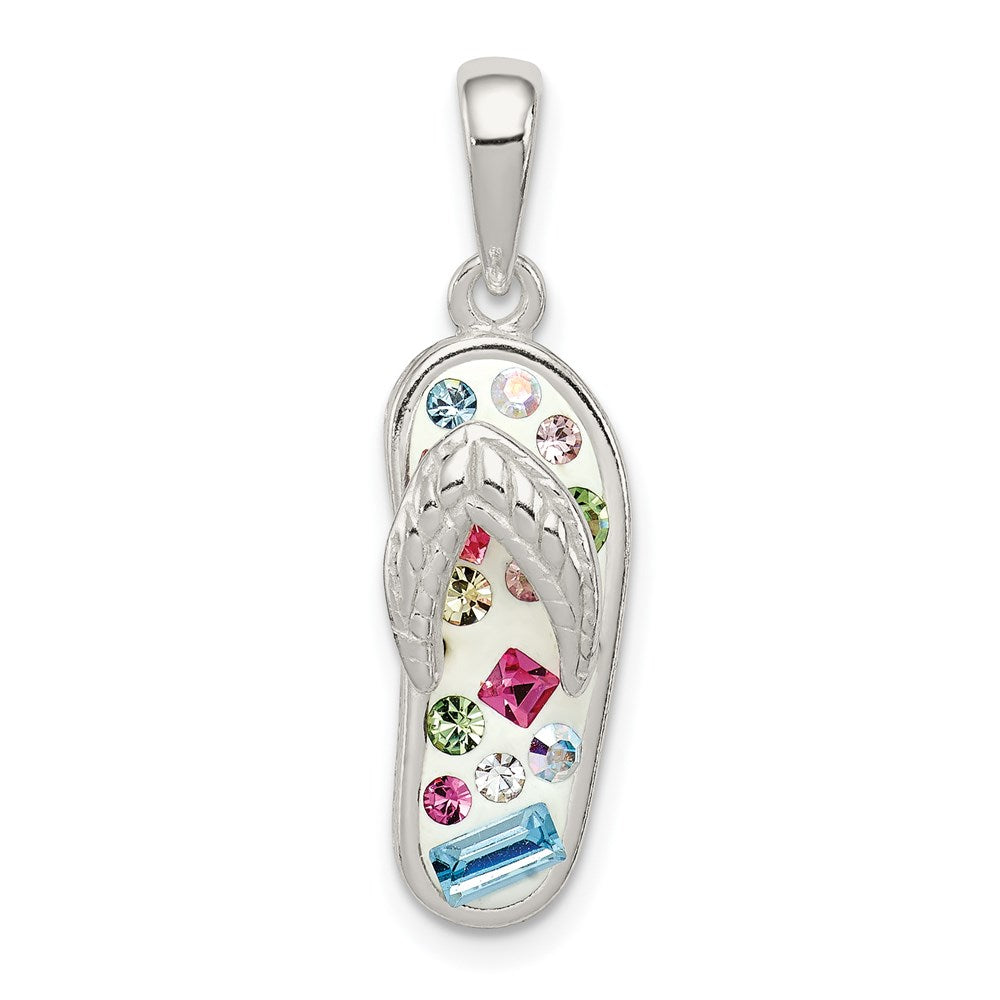 Sterling Silver Multi-Color Stellux Crystal Flip-flop Pendant, 22 x 8 mm