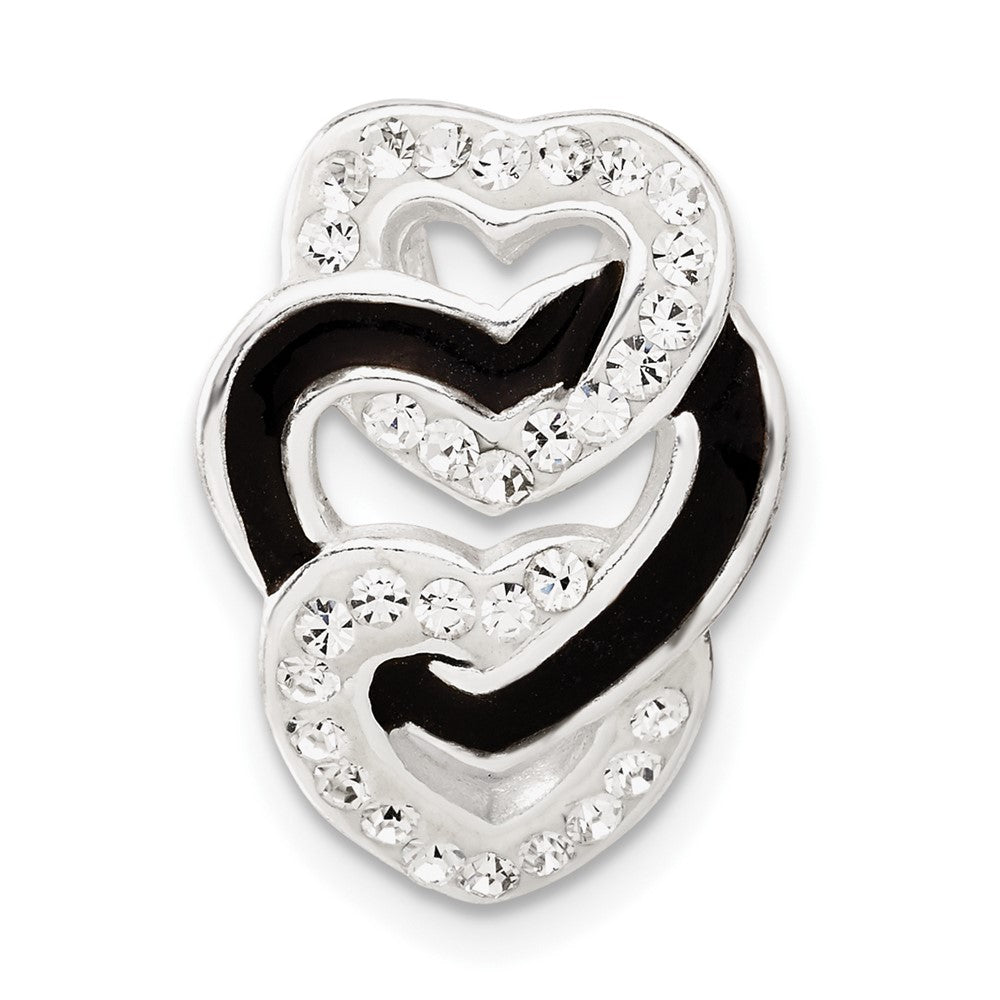 Sterling Silver Enameled Stellux Crystal Triple Heart Slide, 19.4 x 14.1 mm