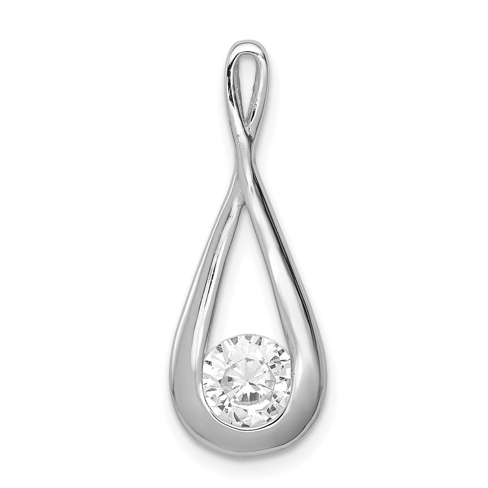 Sterling Silver Rhodium-plated CZ Tear Drop Pendant, 25 x 9 mm