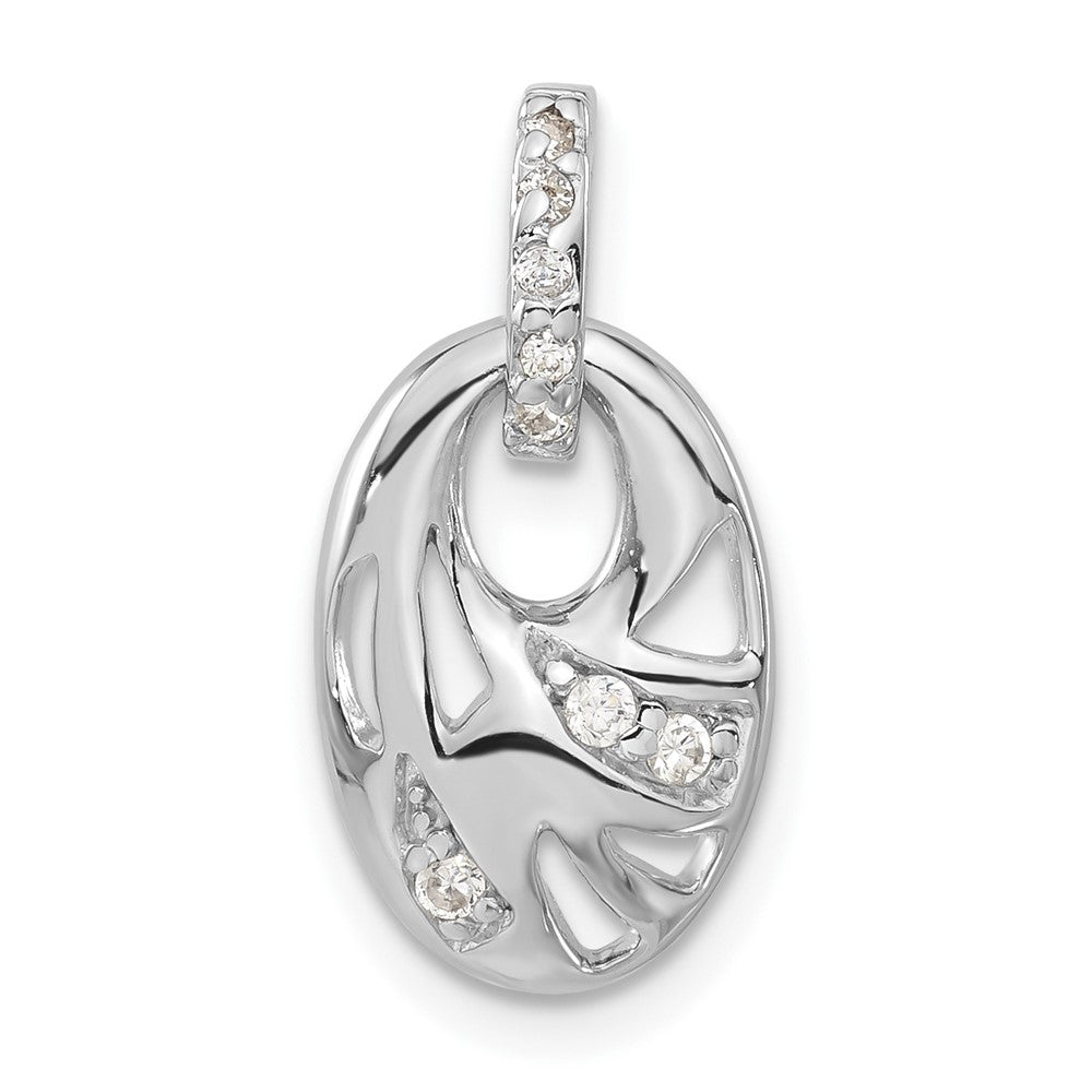 Sterling Silver Rhodium-plated CZ Geometric Oval Pendant, 18.5 x 10.05 mm