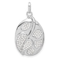Sterling Silver Micro Pav‚ CZ Fancy Heart Leaf Oval Pendant, 30.65 x 16.7 mm