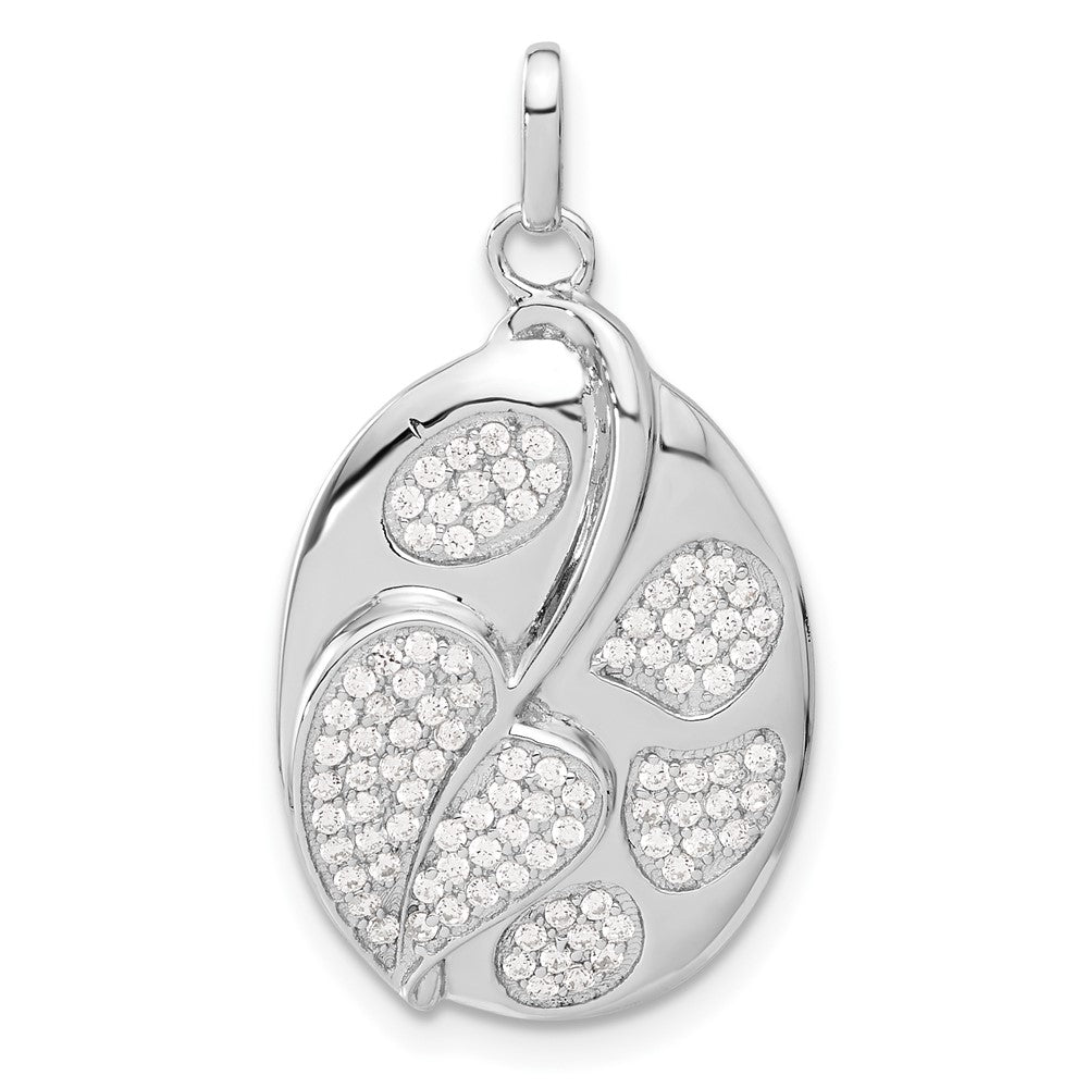 Sterling Silver Micro Pav‚ CZ Fancy Heart Leaf Oval Pendant, 30.65 x 16.7 mm
