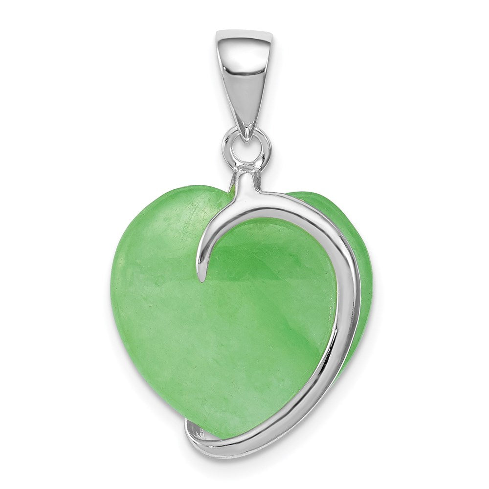 Sterling Silver Green Jade Heart Pendant, 22 x 16 mm