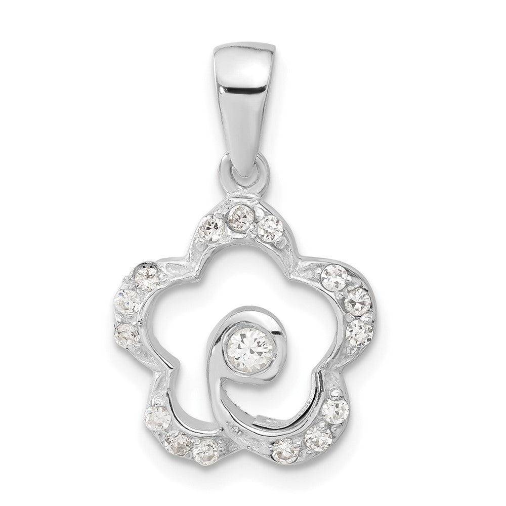 Sterling Silver CZ Flower Pendant, 23.85 x 14.75 mm