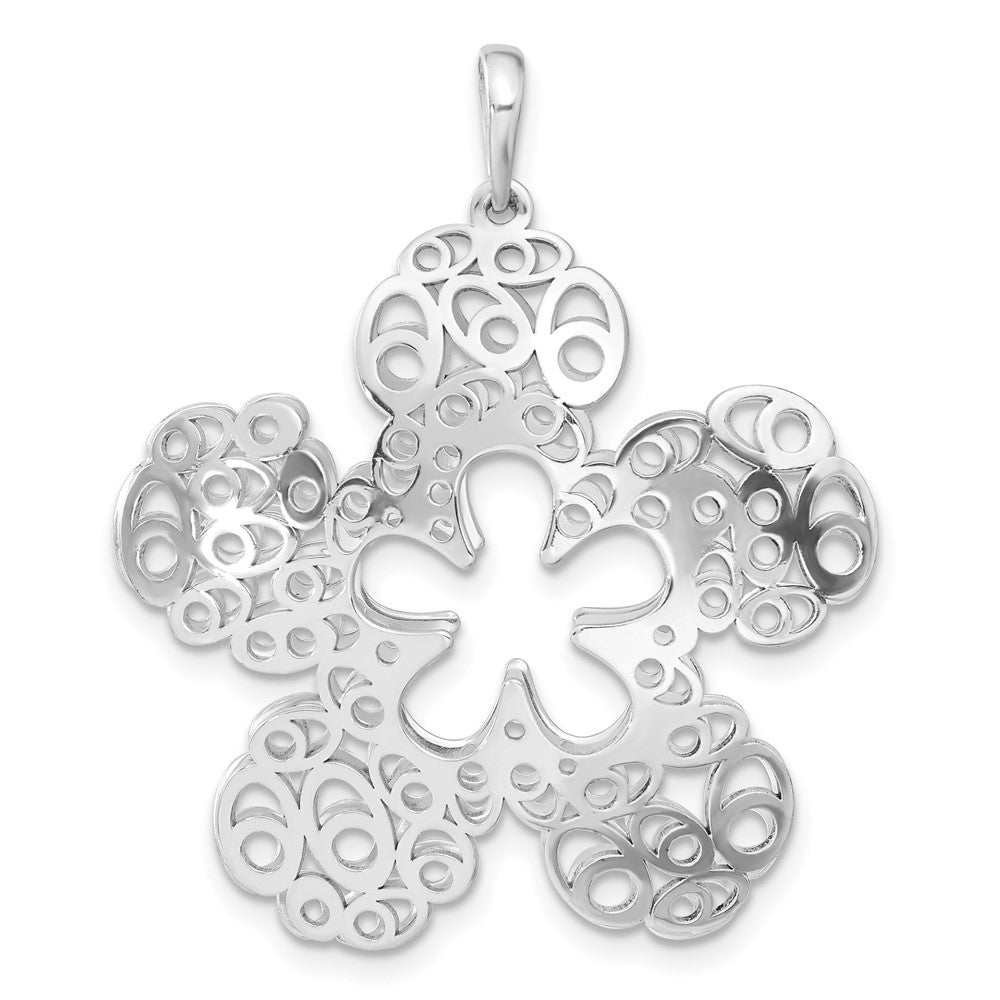 Sterling Silver Polished Filigree Flower Pendant, 39 x 32.7 mm
