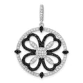 Sterling Silver Black and White CZ Clover Circle Pendant, 42 x 30.25 mm