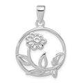 Sterling Silver Polished Flower Circle Pendant, 32.25 x 22.15 mm