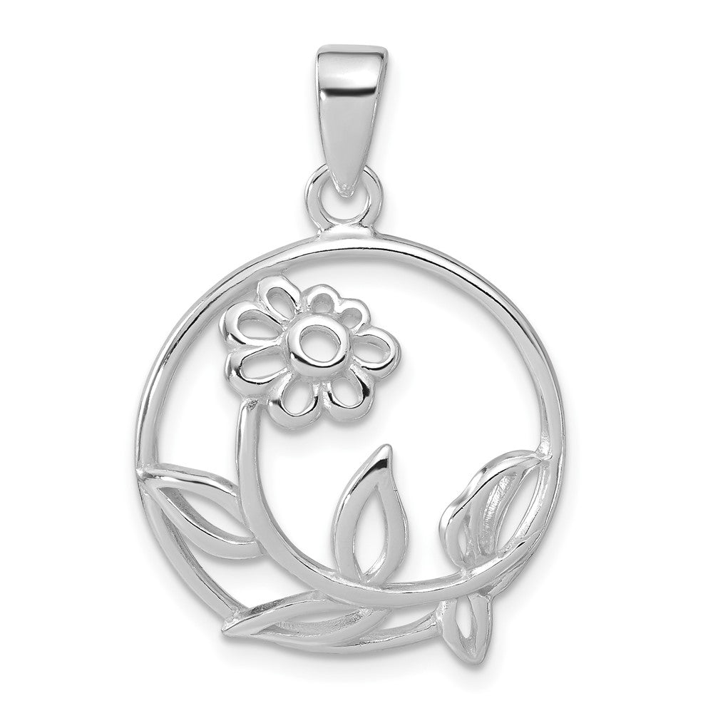 Sterling Silver Polished Flower Circle Pendant, 32.25 x 22.15 mm