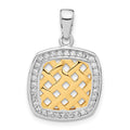 Sterling Silver & Gold-plated CZ Woven Square Pendant, 26.1 x 17.5 mm