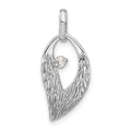Sterling Silver Rhodium-plated CZ Leaf Pendant, 25 x 11 mm