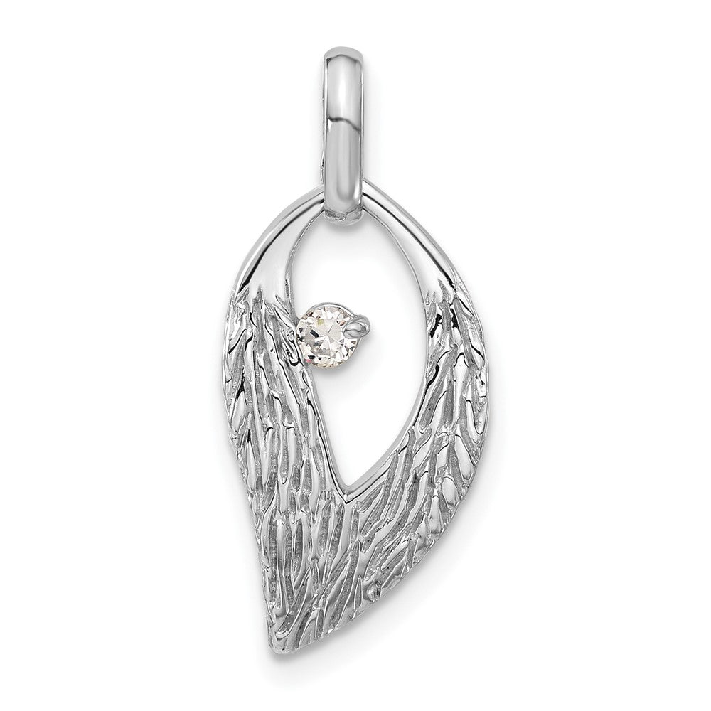 Sterling Silver Rhodium-plated CZ Leaf Pendant, 25 x 11 mm