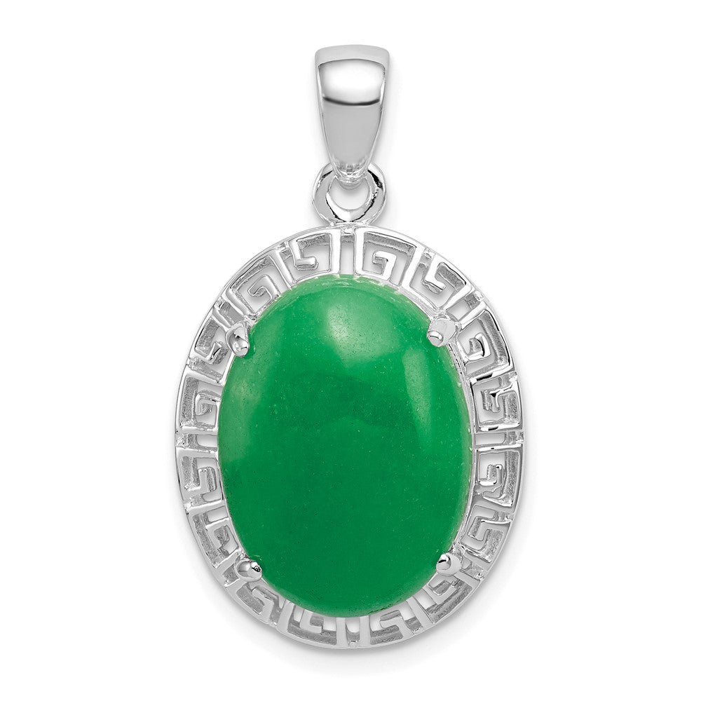 Sterling Silver Jade Greek Key Pendant, 23 x 17 mm