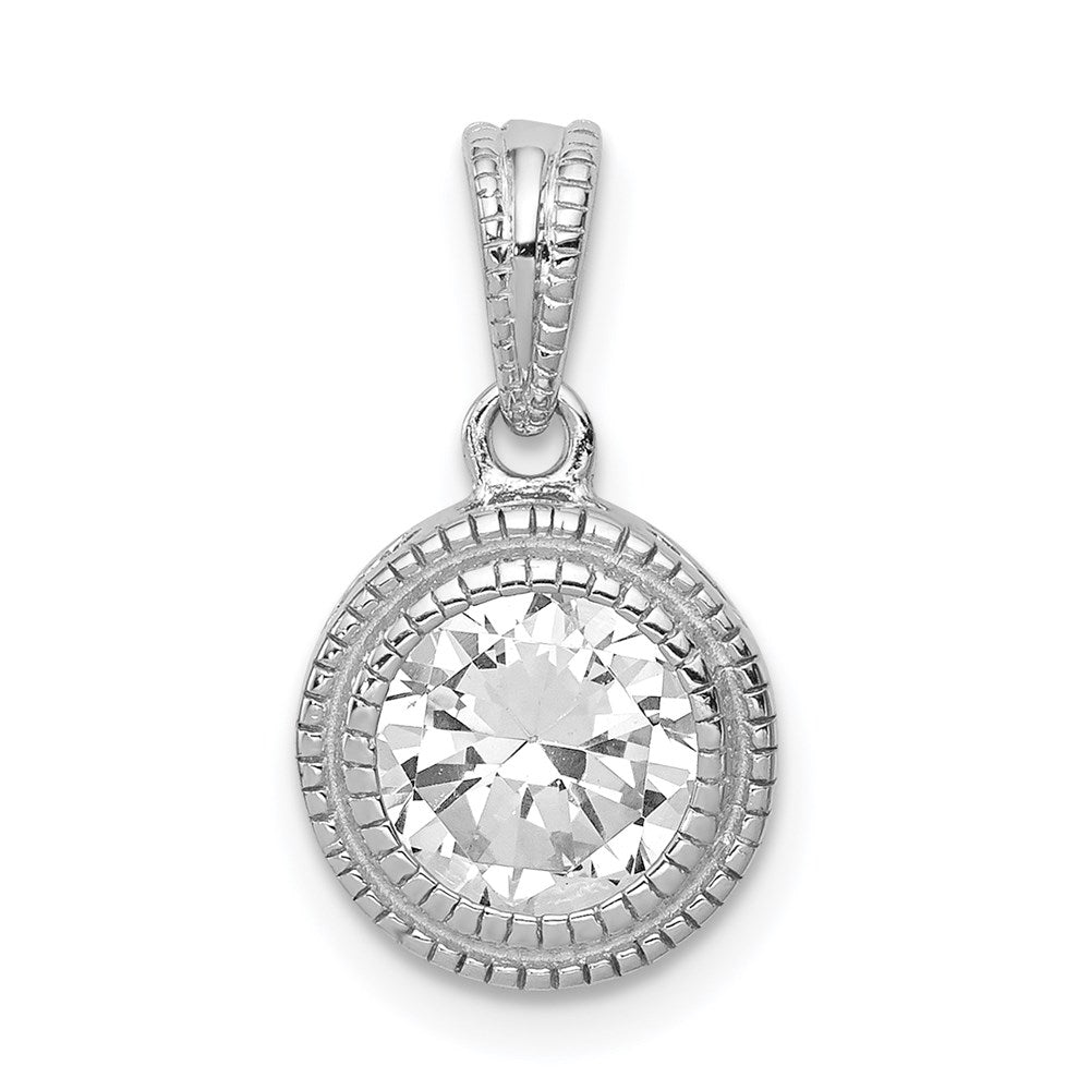 Sterling Silver Rhodium-plated CZ Circle X Edge Pendant, 18 x 10 mm