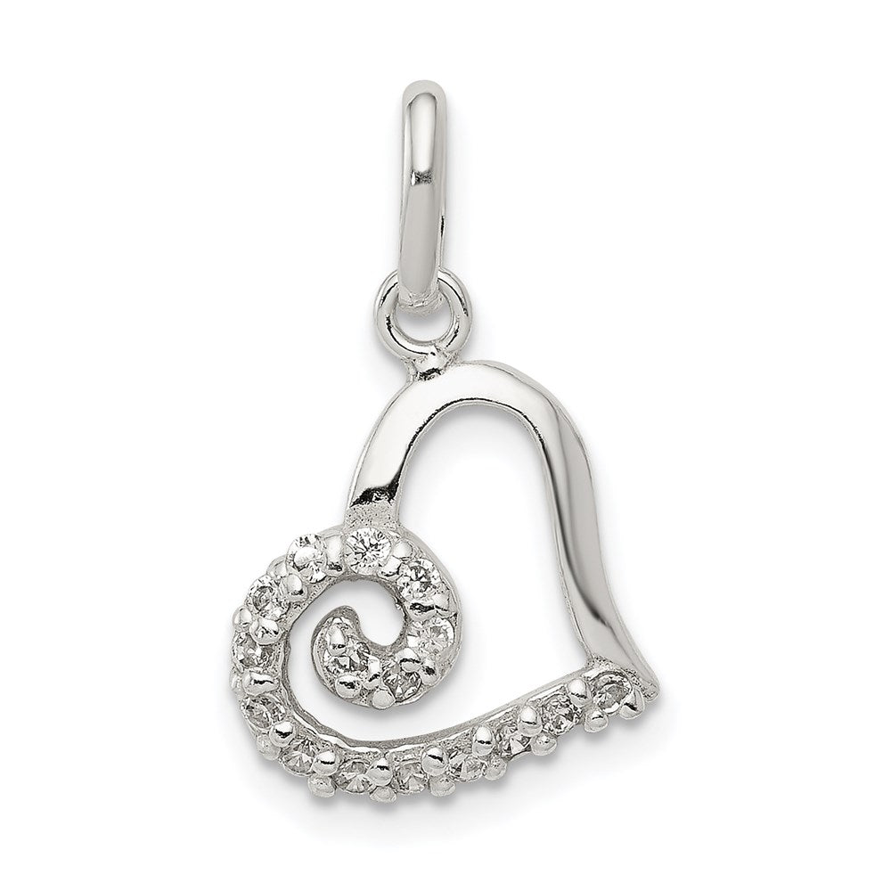 Sterling Silver CZ Heart Pendant, 16 x 12 mm