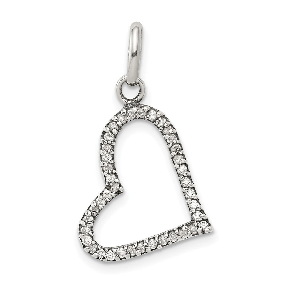 Sterling Silver CZ Heart Pendant, 20 x 15 mm