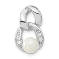 Sterling Silver Rhodium-plated White Simulated Pearl & CZ Pendant, 18 x 11.37 mm