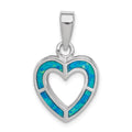 Sterling Silver Rhodium-plated Blue Inlay Created Opal Heart Pendant, 18 x 15 mm