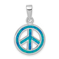 Sterling Silver Rhodium-plated Blue Inlay Created Opal Peace Sign Pendant, 21 x 17 mm