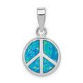 Sterling Silver Rhodium-plated Blue Inlay Created Opal Peace Sign Pendant, 18 x 14 mm