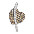 Sterling Silver w/ Black Rhodium Champagne & Clear CZ Heart Pendant, 33 x 18.35 mm