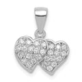 Sterling Silver Rhodium-plated CZ Small Double Hearts Pendant, 11 x 13 mm