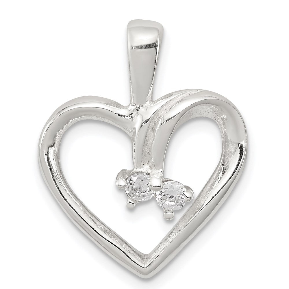 Sterling Silver CZ & Heart Pendant, 25 x 18 mm