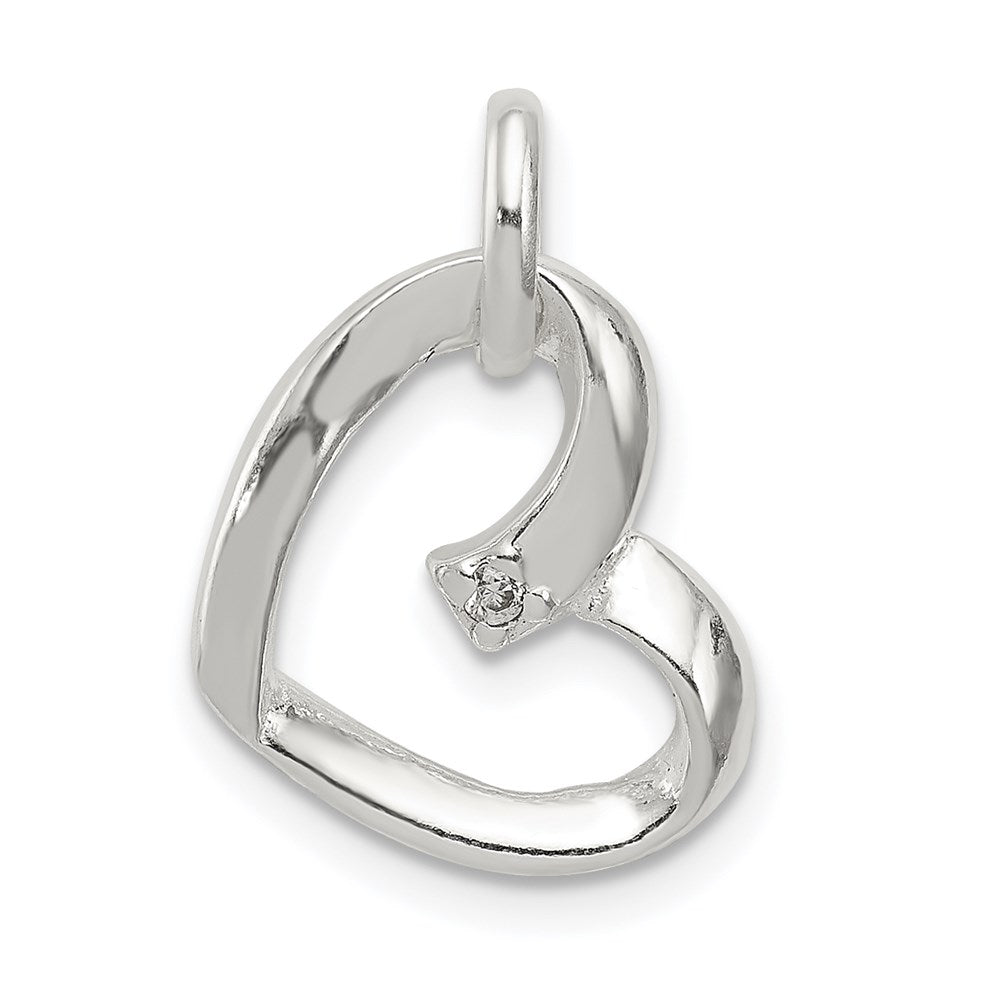 Sterling Silver Heart with CZ Pendant, 16 x 14 mm