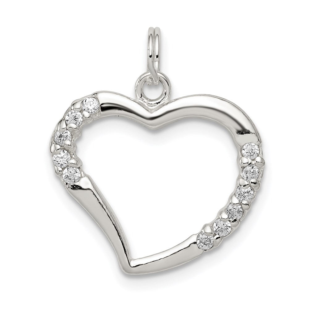 Sterling Silver CZ & Heart Pendant, 17 x 17 mm