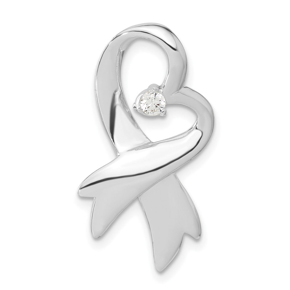 Sterling Silver CZ Heart Pendant, 27.4 x 14.8 mm