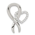 Sterling Silver Rhod-plated CZ Heart/Breast Cancer Ribbon Chain Slide, 28 x 20 mm