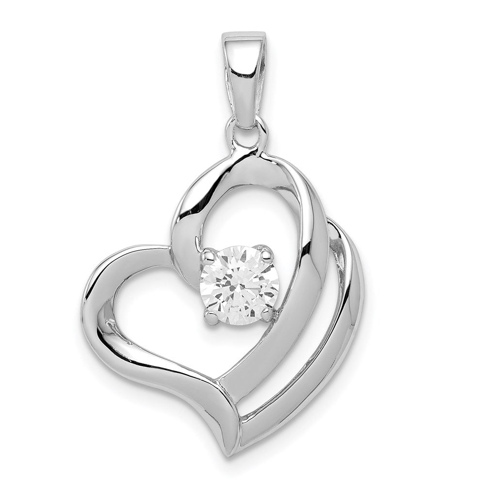 Sterling Silver Rhodium Plated CZ Heart Pendant, 22 x 18 mm