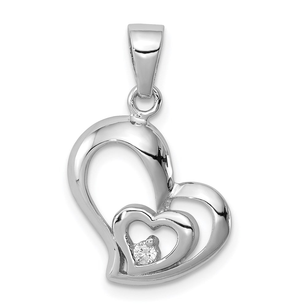 Sterling Silver Rhodium Plated CZ Heart Pendant, 18 x 15 mm