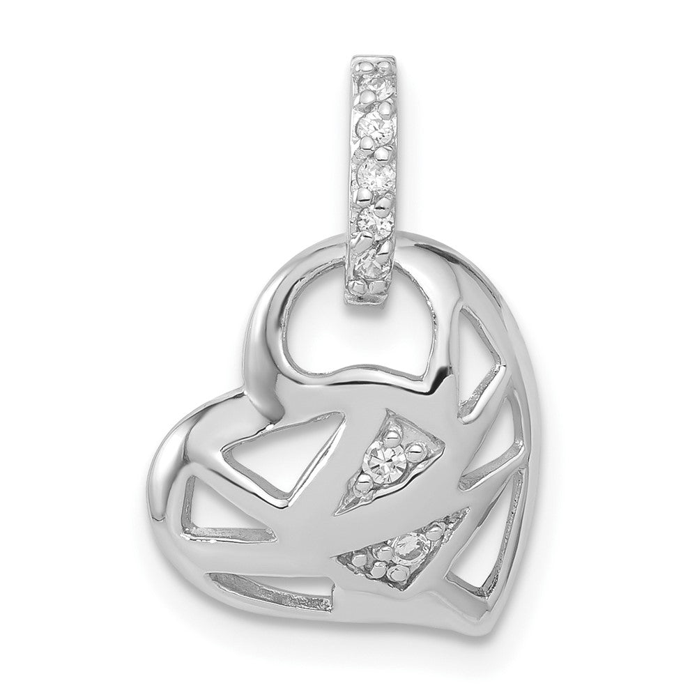 Sterling Silver Rhodium-plated CZ Heart Charm, 19.8 x 13.2 mm