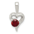 Sterling Silver with Red CZ Heart Pendant, 18 x 9 mm