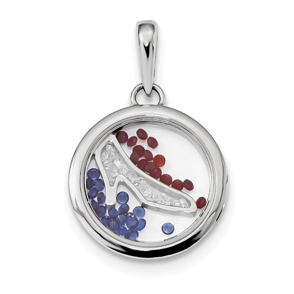 Sterling Silver Rhodium-plated High Heel Shoe & Floating Beads Pendant, 22 x 20 mm