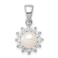 Sterling Silver Rhodium Plated FW Cultured Pearl & CZ Pendant, 0.417 ct, 21.5 x 12 mm