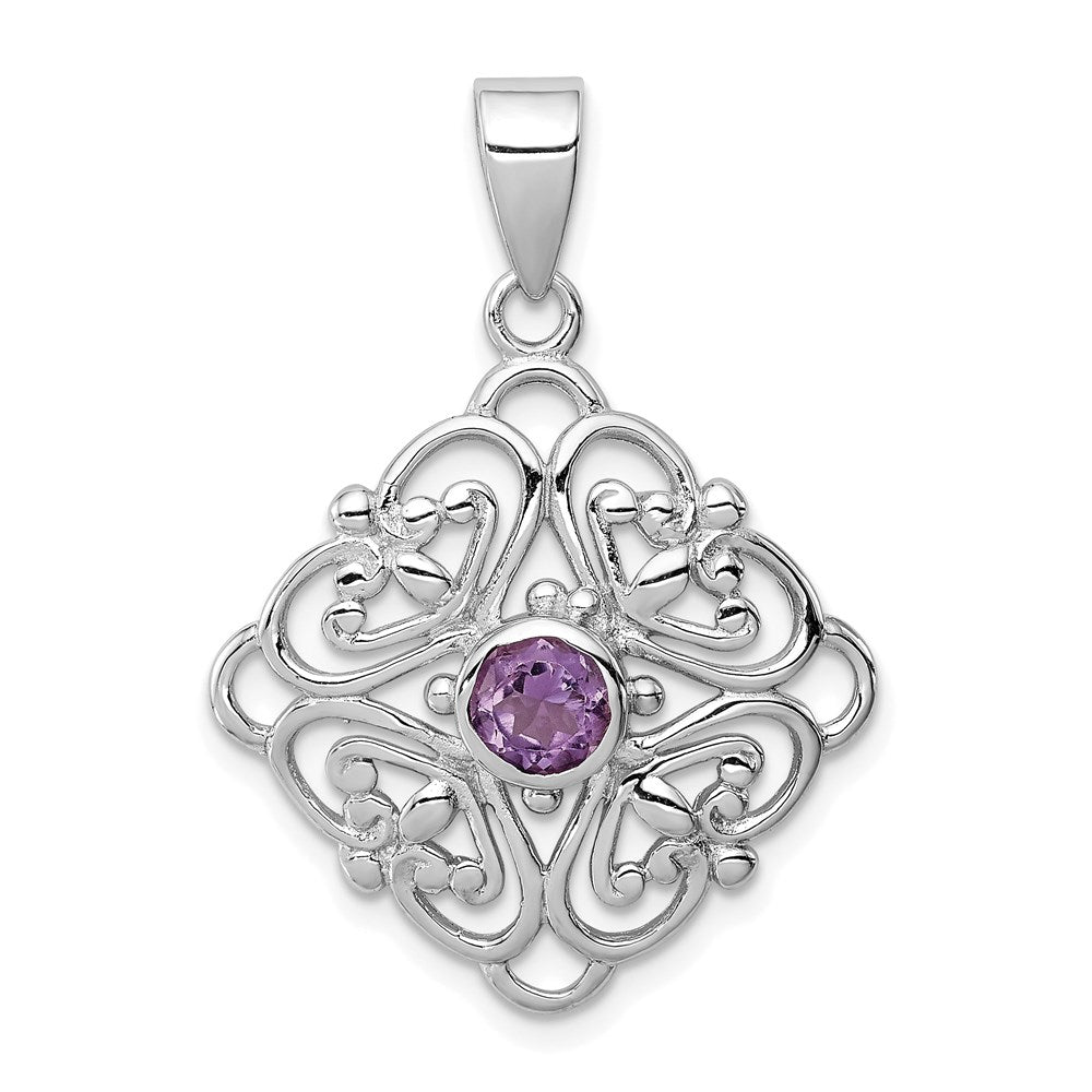 Sterling Silver Rhodium-plated Amethyst Pendant, 0.6 ct, 33 x 23 mm