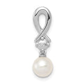 Sterling Silver Rhodium-plated FW Cultured Pearl Diamond Chain Slide, 0.004 ct, 31 x 6 mm