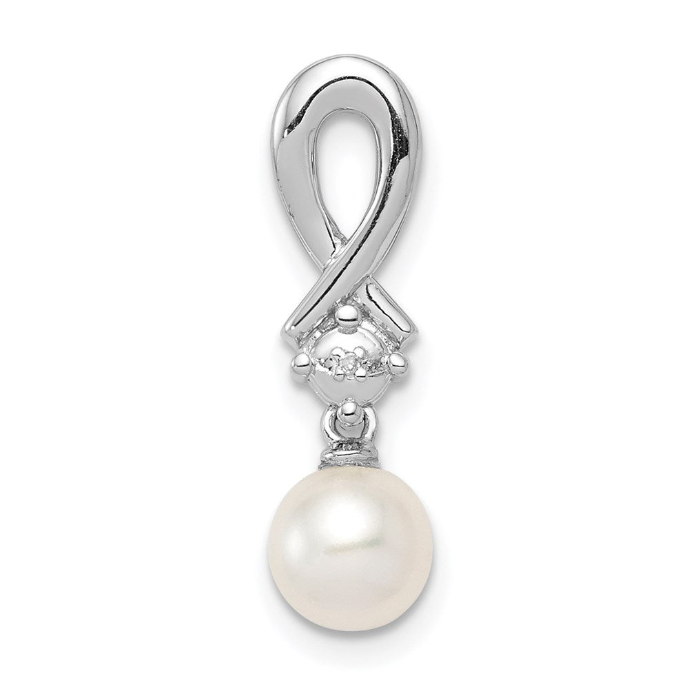 Sterling Silver Rhodium-plated FW Cultured Pearl Diamond Chain Slide, 0.004 ct, 31 x 6 mm