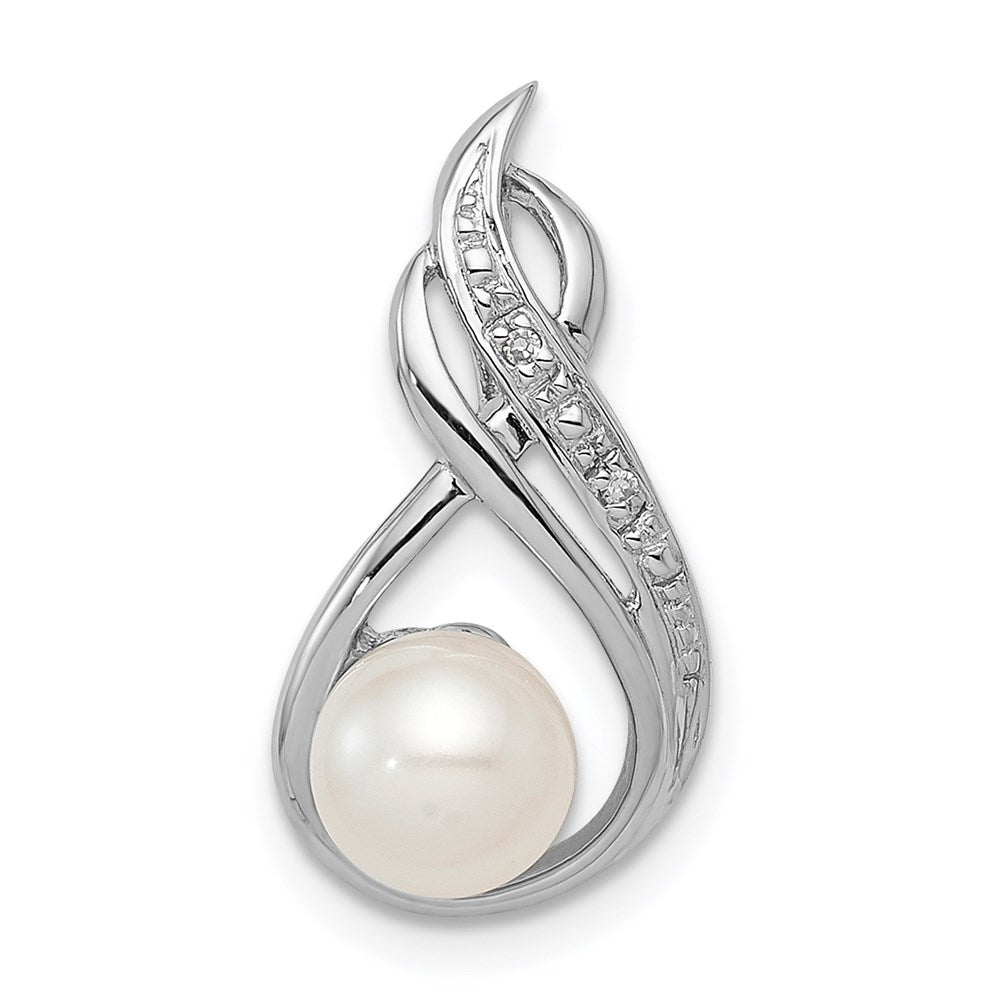 Sterling Silver Rhod Plated Diamond and FW Cultured Pearl Chain Slide, 0.013 ct, 20 x 11 mm