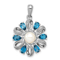 Sterling Silver Rhodium Plated Dia. and London BT Flower Pendant, 1.519 ct, 31 x 19 mm