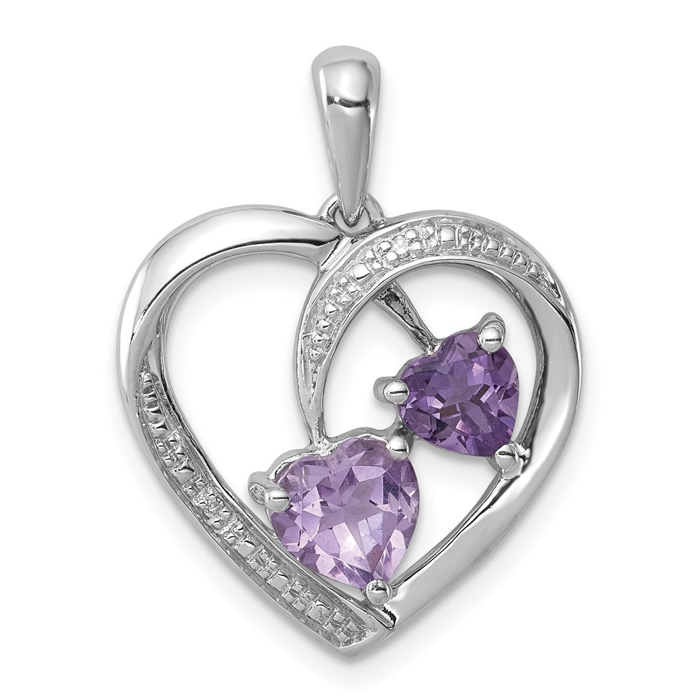 Sterling Silver RH Plated Diamond Amethyst and Rose de France Pendant, 1.26 ct, 19 x 19 mm
