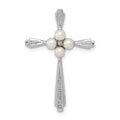Sterling Silver Rhod Plated Diamond FW Cultured Pearl Cross Pendant, 0.007 ct, 30 x 20 mm